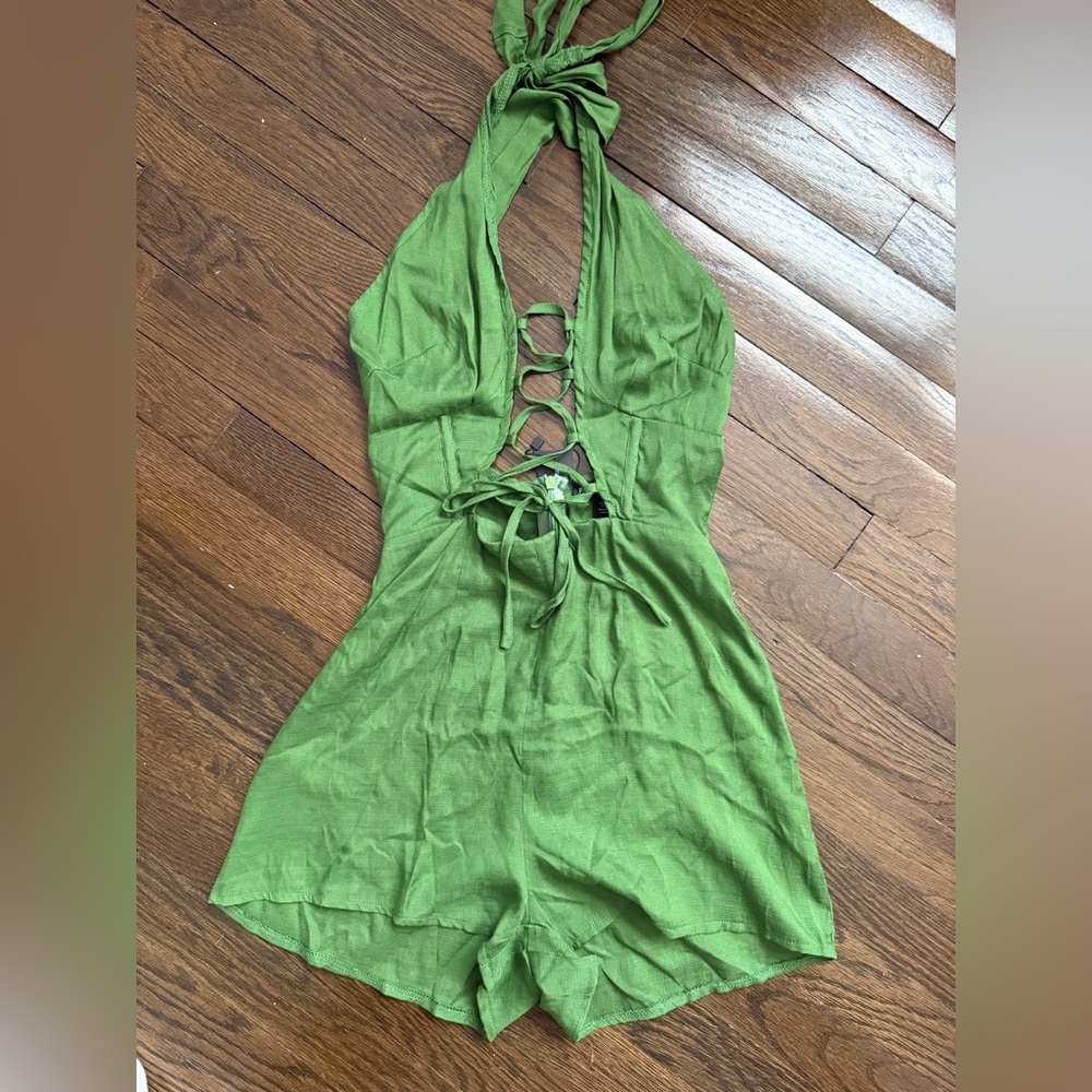 PrettyLittleThing Olive Halter Kids Romper
